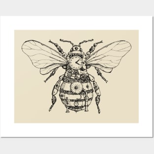 Steampunk Bee by Sam Deacon Art (black lineart) Posters and Art